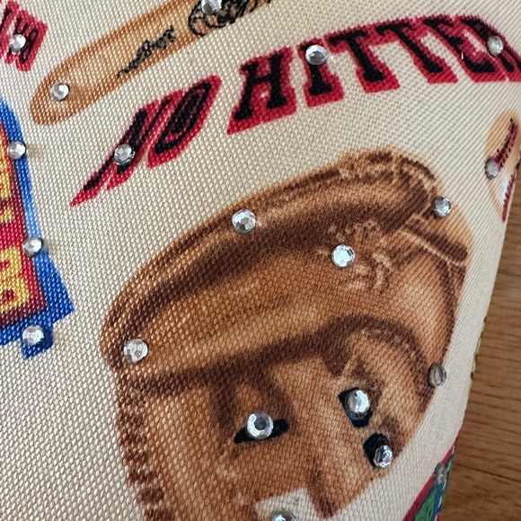 Baseball Theme Handbag Purse Grand Slam Go Team Slugger Rhinestones Bucket Bag - Picture 6 of 15